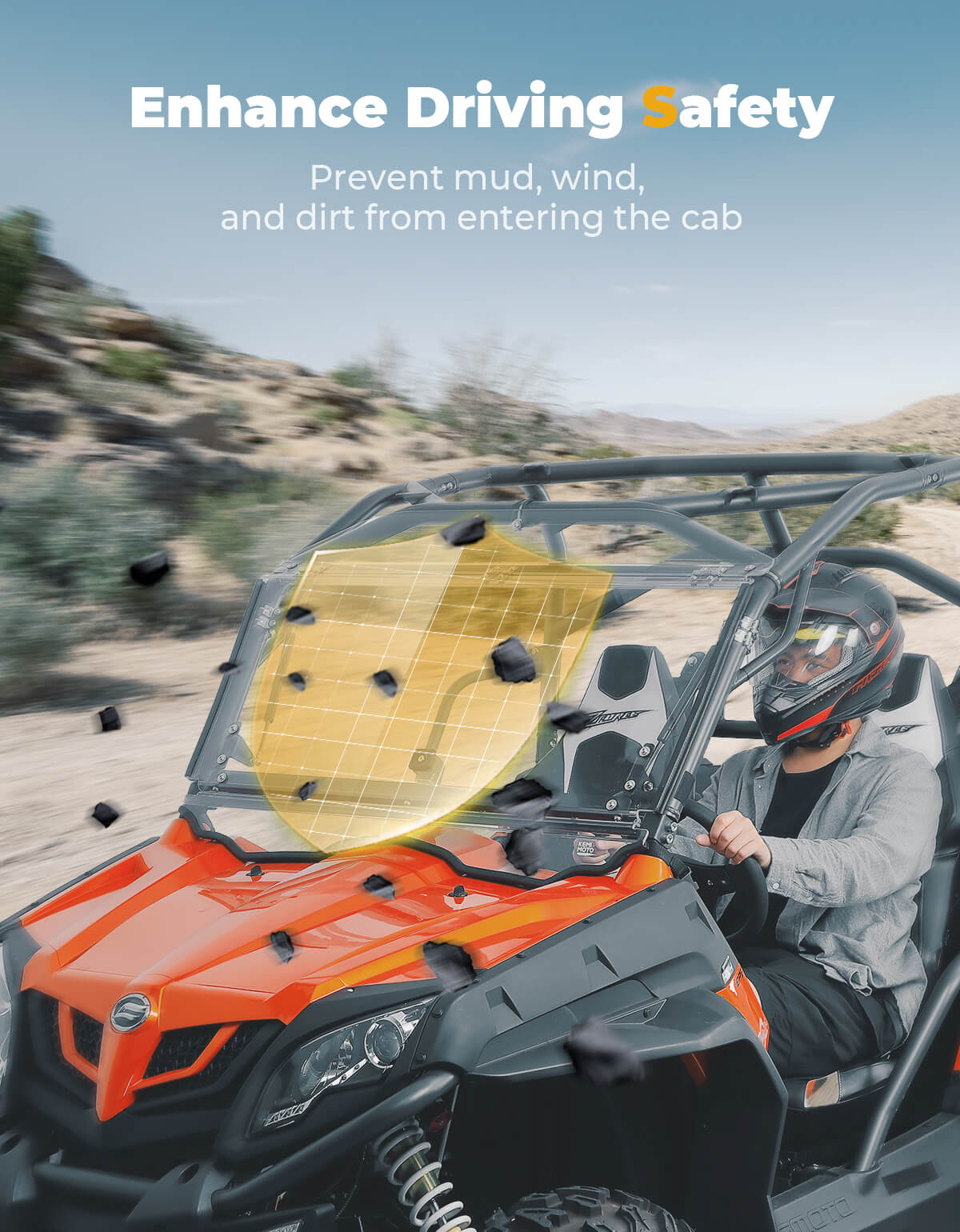 Photo of Kemimoto Flip Up Windshield for CFMOTO ZFORCE 500 | 800 | 1000 by Kemimoto - Premium for UTVs / Side by Sides