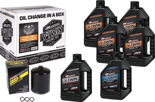 Photo of V-TWIN OIL CHANGE KIT MINERAL EVO BLACK FILER by MAXIMA - Premium Tools for UTVs / Side by Sides