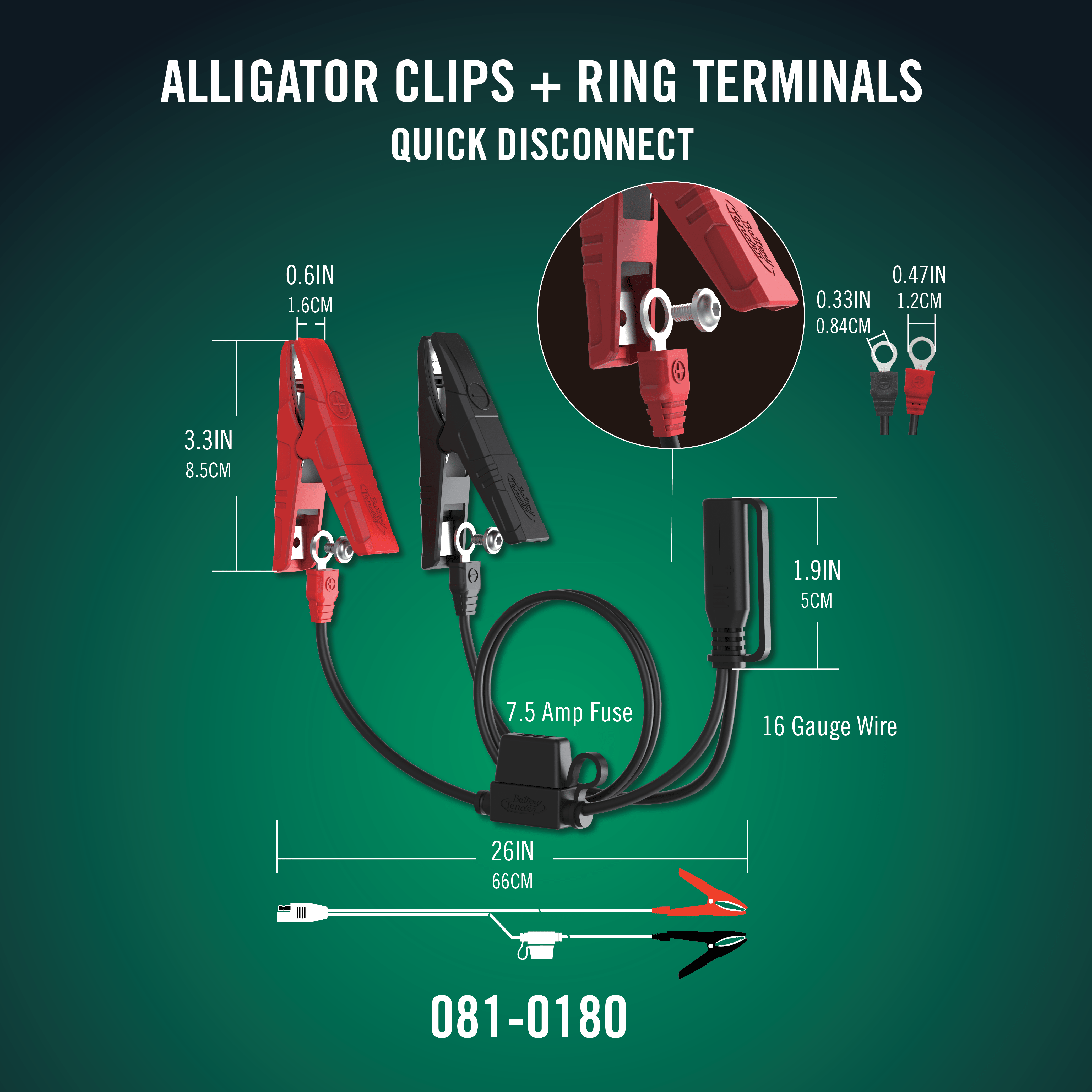 Photo of Alligator Clip and Ring Terminal Combo with Quick Disconnect by Battery Tender® - Premium for UTVs / Side by Sides