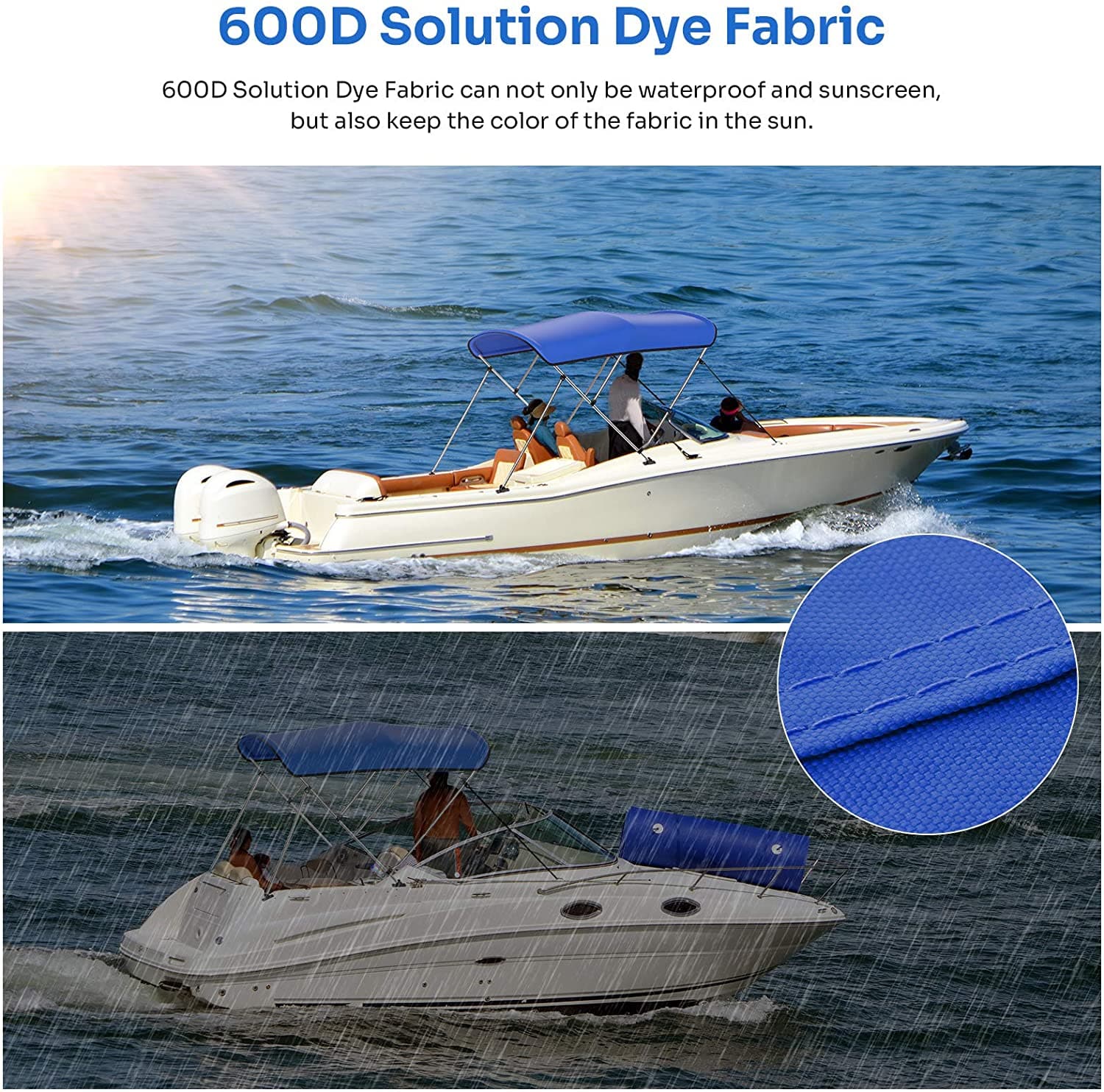 Photo of 3 Bow Bimini Top for Boat by Kemimoto - Premium for UTVs / Side by Sides