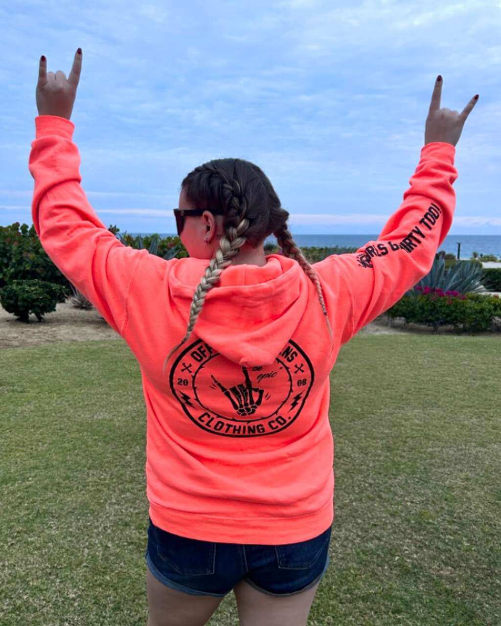 Photo of Be Epic Pullover Neon Coral by OFF-ROAD VIXENS CLOTHING CO. - Premium Ladies Hoodies for UTVs / Side by Sides