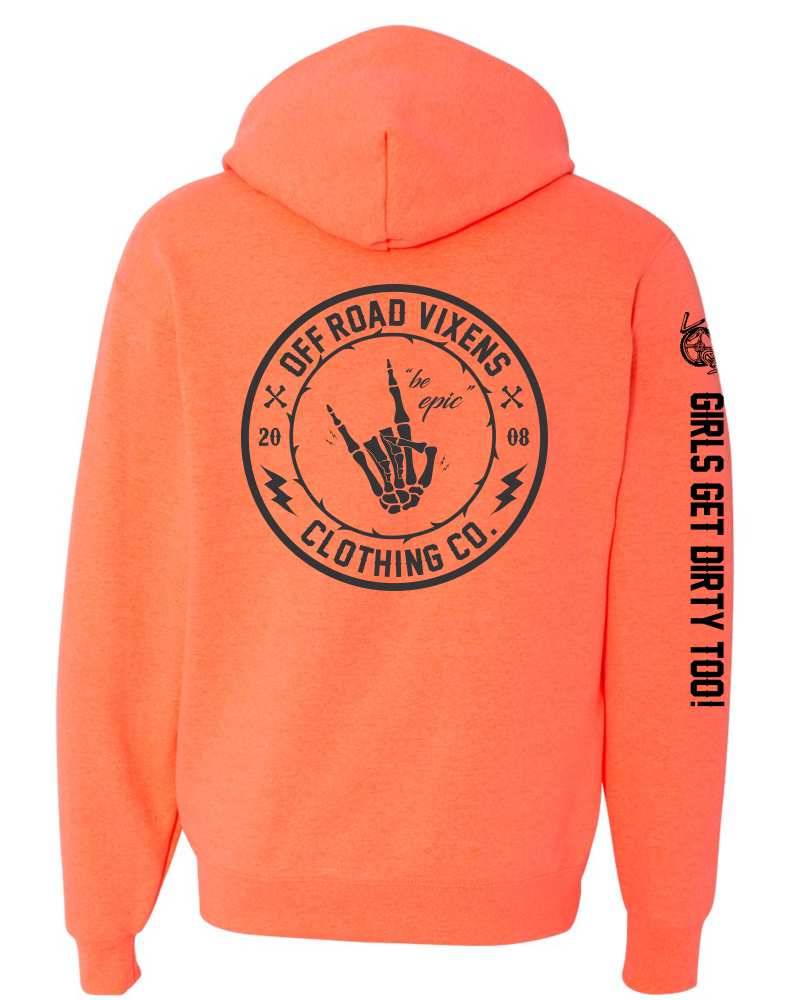 Photo of Be Epic Pullover Neon Coral by OFF-ROAD VIXENS CLOTHING CO. - Premium Ladies Hoodies for UTVs / Side by Sides