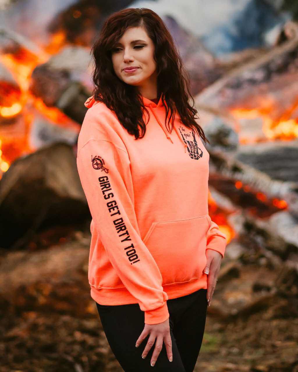 Photo of Be Epic Pullover Neon Coral by OFF-ROAD VIXENS CLOTHING CO. - Premium Ladies Hoodies for UTVs / Side by Sides