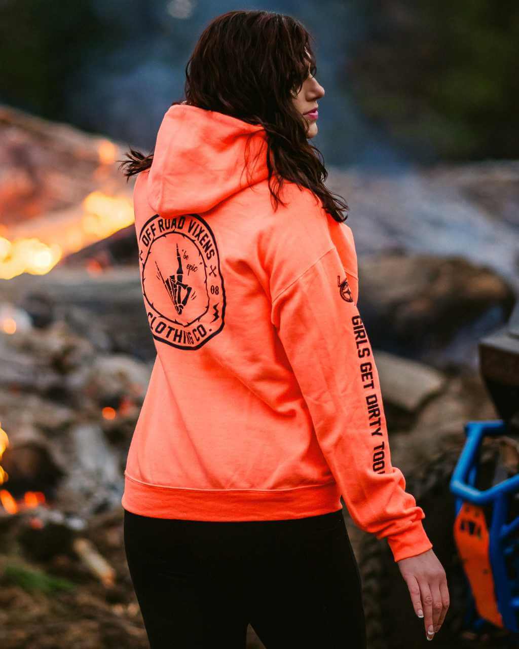 Photo of Be Epic Pullover Neon Coral by OFF-ROAD VIXENS CLOTHING CO. - Premium Ladies Hoodies for UTVs / Side by Sides