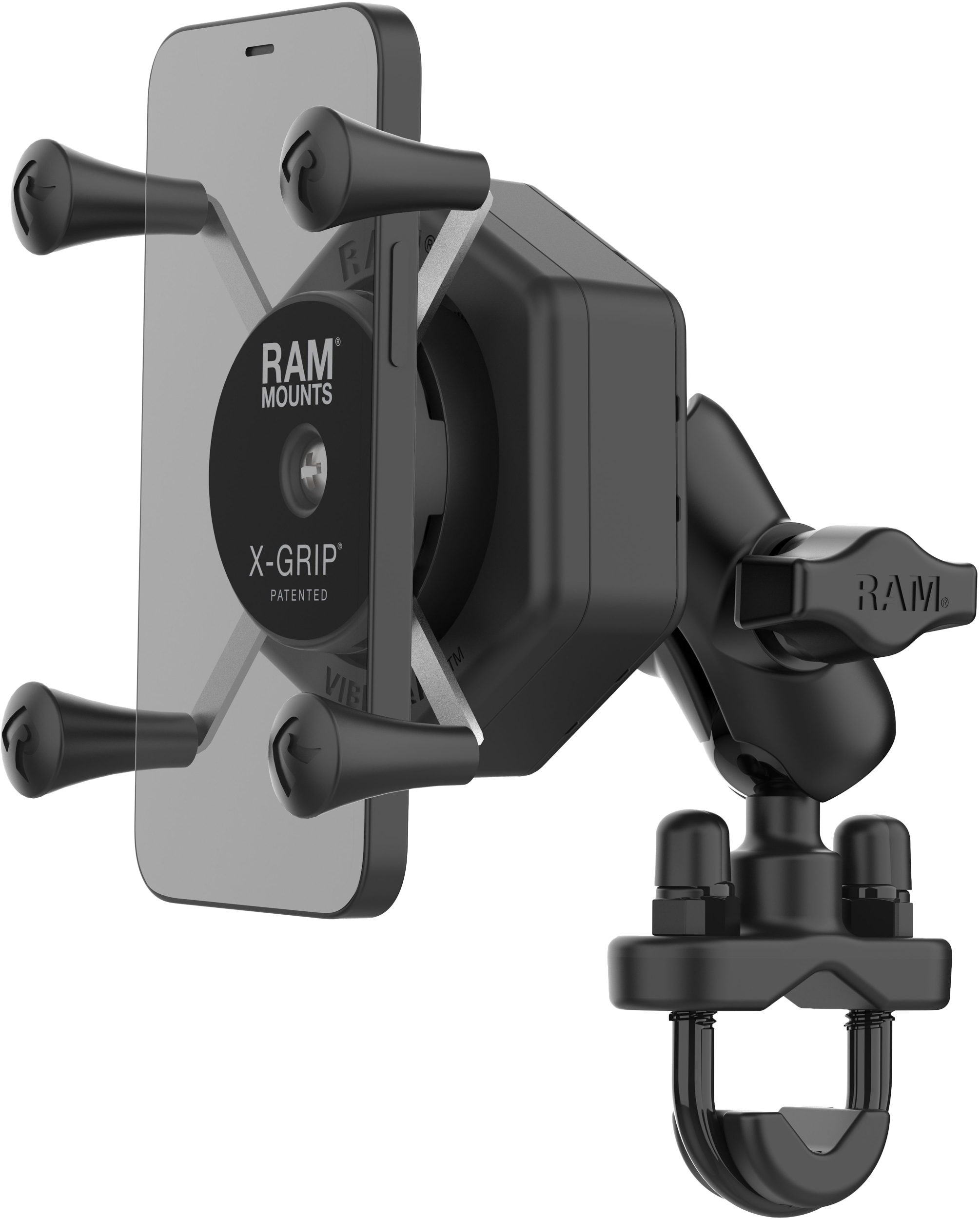 Photo of X-GRIP VIBE-SAFE PHONE MOUNT WITH U-BOLT BASE SHORT by RAM - Premium Accessories for UTVs / Side by Sides