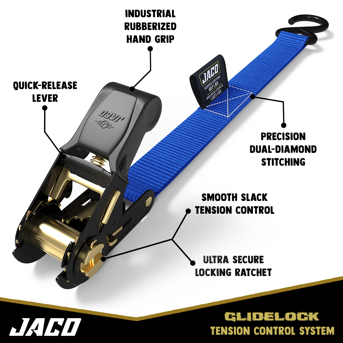 Photo of Tie Down Ratchet Straps (4 Pack) - 1 in x 15 ft | AAR Certified Break Strength (1,823 lbs) | Cargo Tie Down Set by JACO - Premium Tie Downs for UTVs / Side by Sides