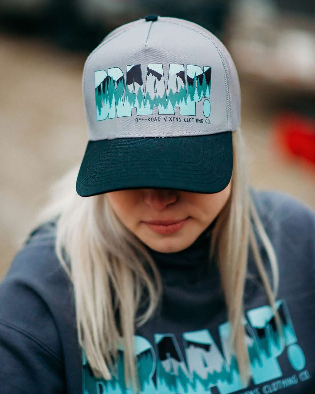 Photo of Braaap! Babe Trucker Hat by OFF-ROAD VIXENS CLOTHING CO. - Premium Hats for UTVs / Side by Sides