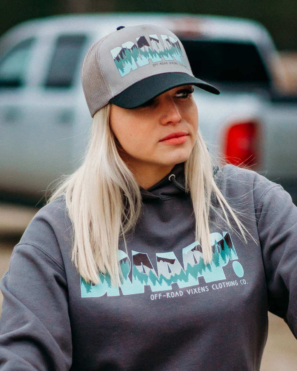 Photo of Braaap! Babe Trucker Hat by OFF-ROAD VIXENS CLOTHING CO. - Premium Hats for UTVs / Side by Sides