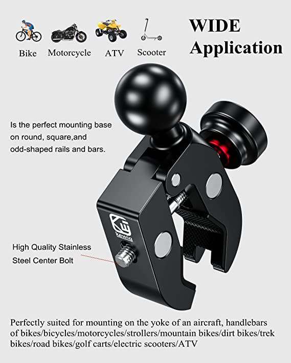 Photo of Dirt Warrior Accessories - BRCOVAN Aluminum Alloy 1'' Ball Handlebar Clamp Mount Base with Anti-Theft Knob for Rails 0.5'' to 2'' in Diameter, Compatible with RAM Mounts B Size Double Socket Arm & Motorcycle Phone Holder by Dirt Warrior Accessories - Premium MOUNT for UTVs / Side by Sides