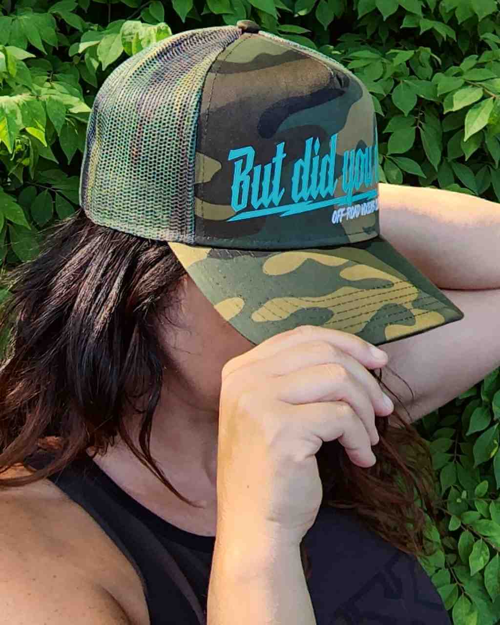 Photo of But did you Die? Camo Trucker Hat - Teal by OFF-ROAD VIXENS CLOTHING CO. - Premium Apparel & Accessories for UTVs / Side by Sides