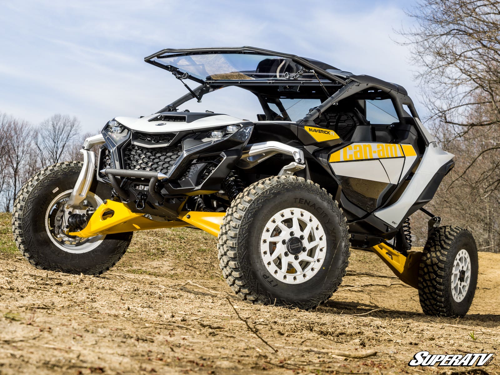 Photo of SuperATV Can-Am Maverick R Scratch-Resistant Flip Windshield by SuperATV - Premium Windshields for UTVs / Side by Sides