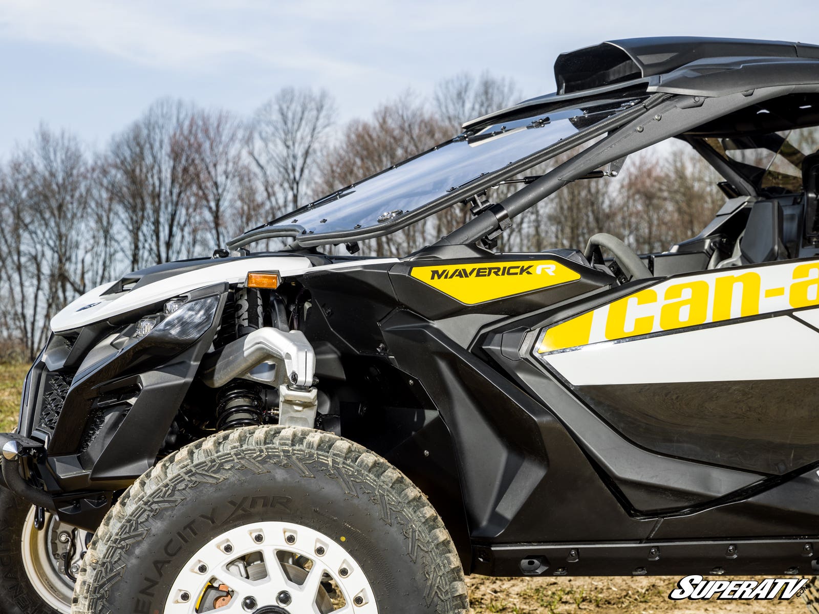 Photo of SuperATV Can-Am Maverick R Scratch-Resistant Flip Windshield by SuperATV - Premium Windshields for UTVs / Side by Sides