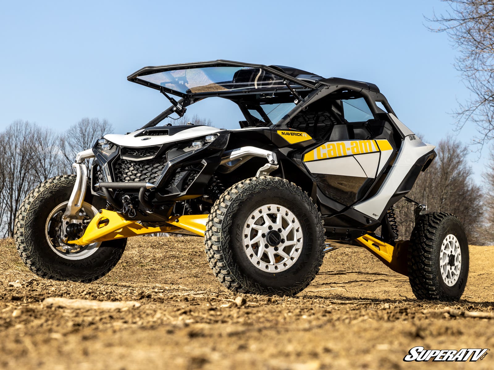 Photo of SuperATV Can-Am Maverick R MaxDrive Power Flip Windshield by SuperATV - Premium Windshields for UTVs / Side by Sides