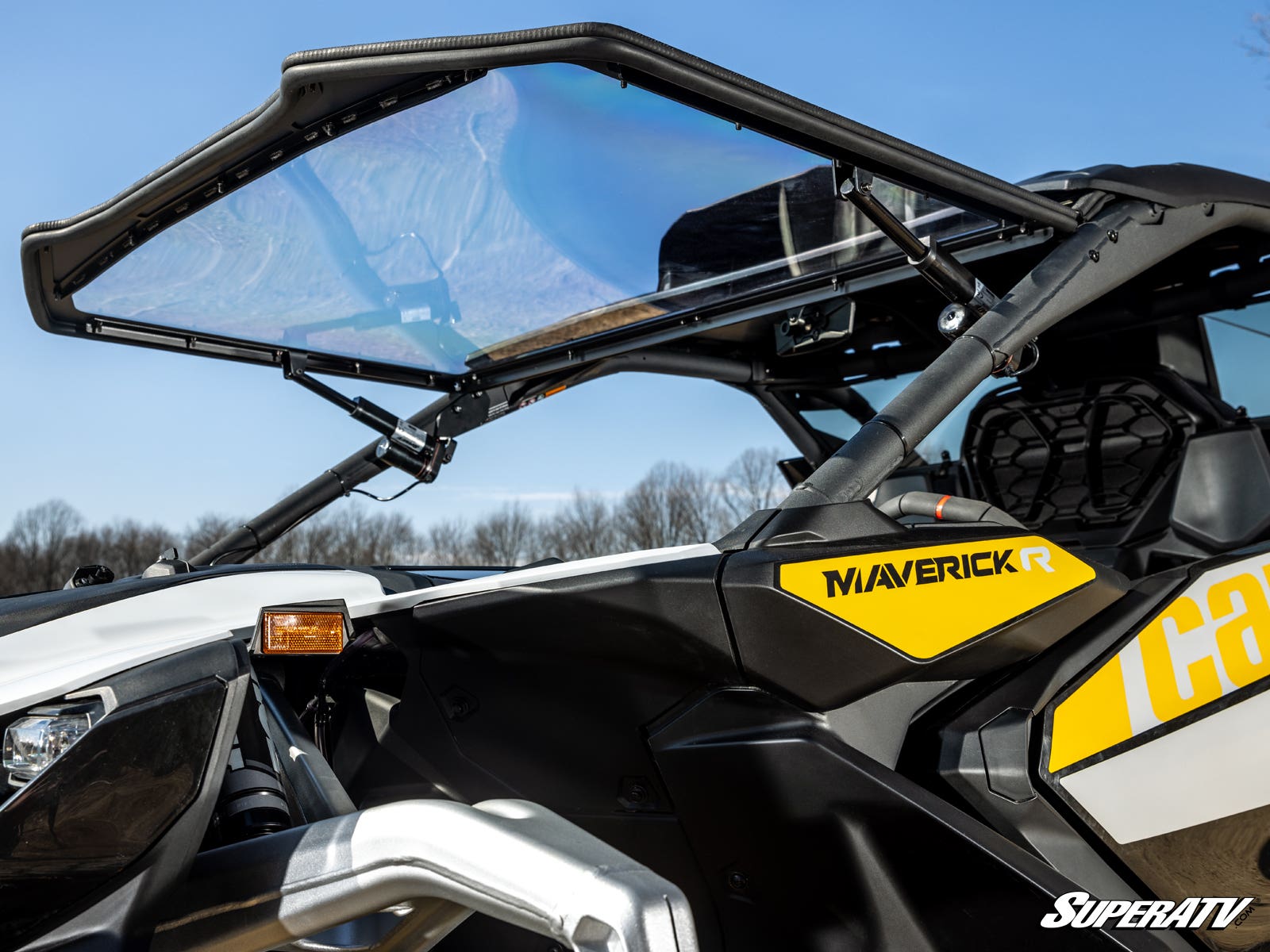 Photo of SuperATV Can-Am Maverick R MaxDrive Power Flip Windshield by SuperATV - Premium Windshields for UTVs / Side by Sides