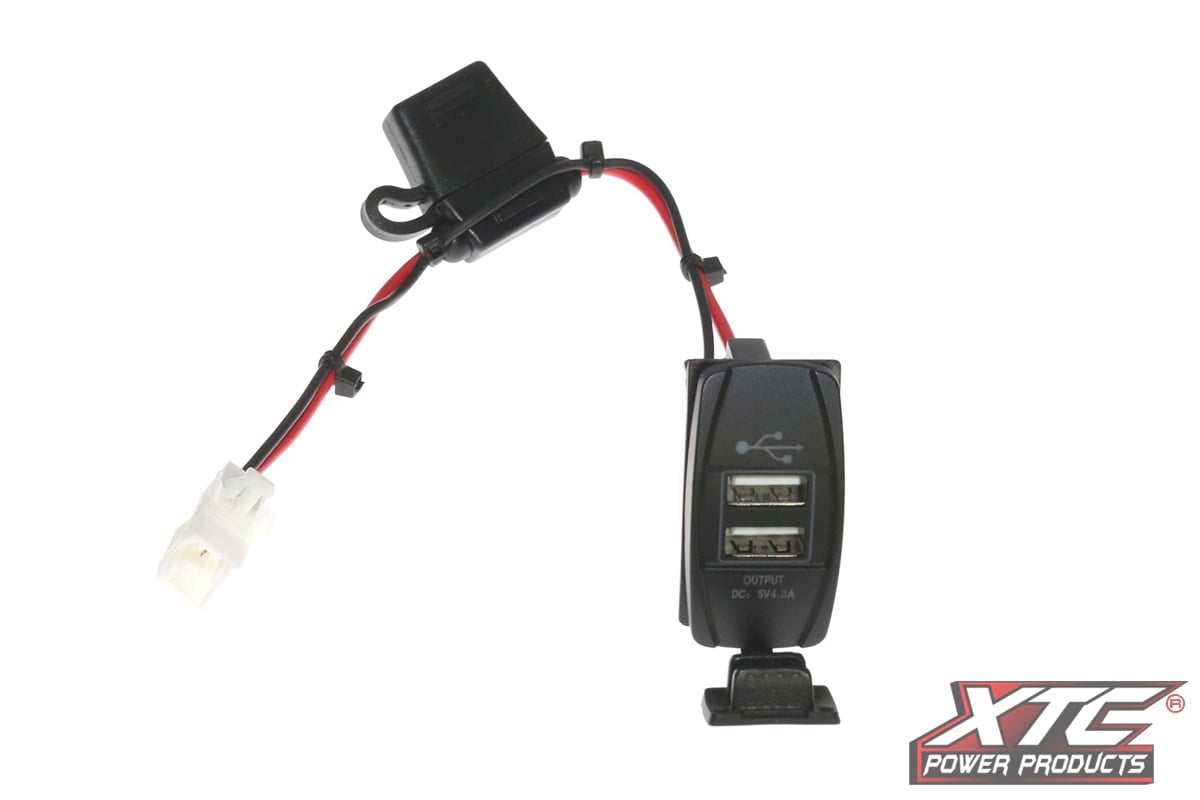 XTC Can-Am Maverick X3 Plug and Play Dual USB Power Port 5V 4.2A w/Amber LED, USB Cover & Harness