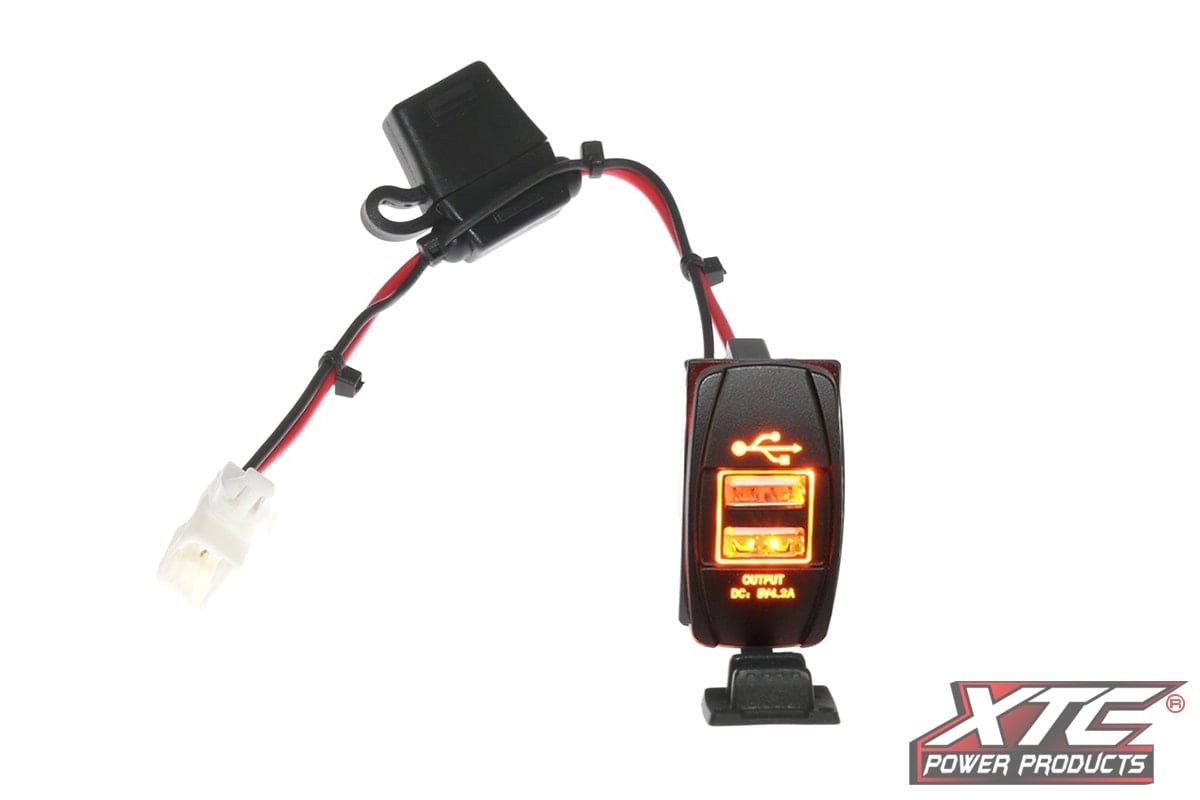 XTC Can-Am Maverick X3 Plug and Play Dual USB Power Port 5V 4.2A w/Amber LED, USB Cover & Harness