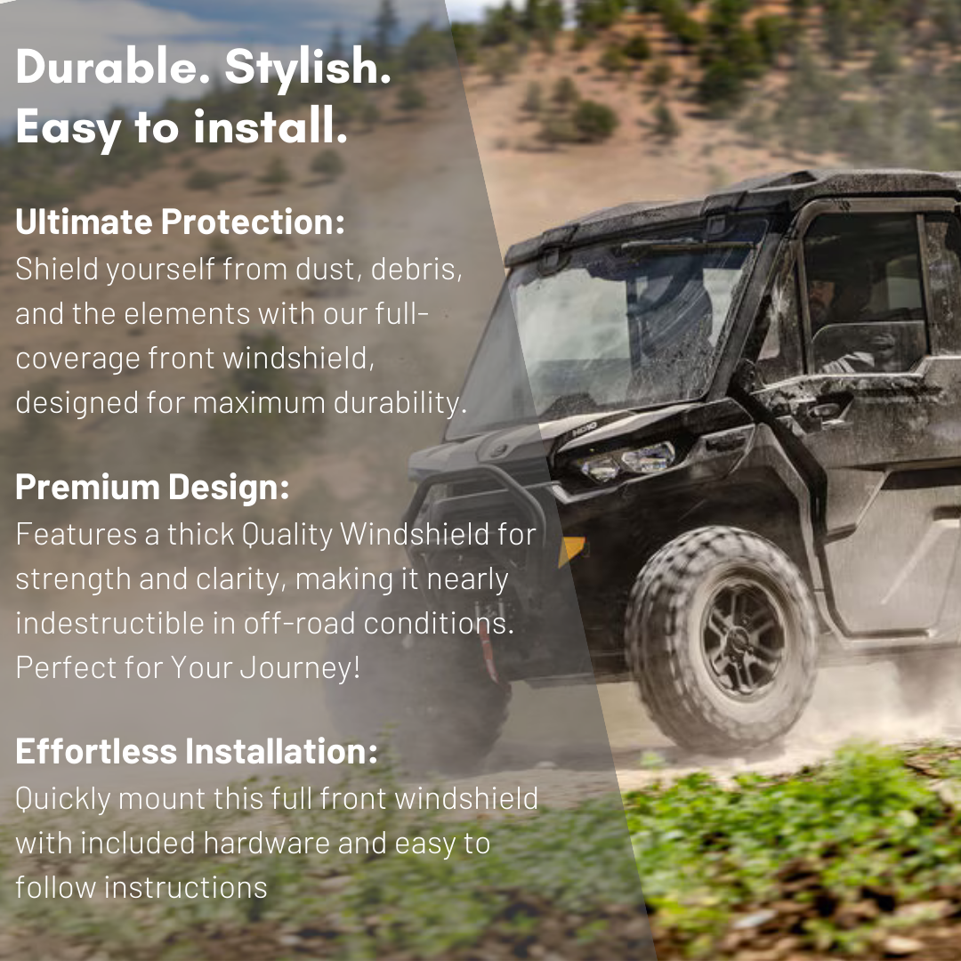 Photo of Can-Am Defender Full Glass Windshield (2015+) by Dirt Warrior Accessories - Premium Windshields for UTVs / Side by Sides