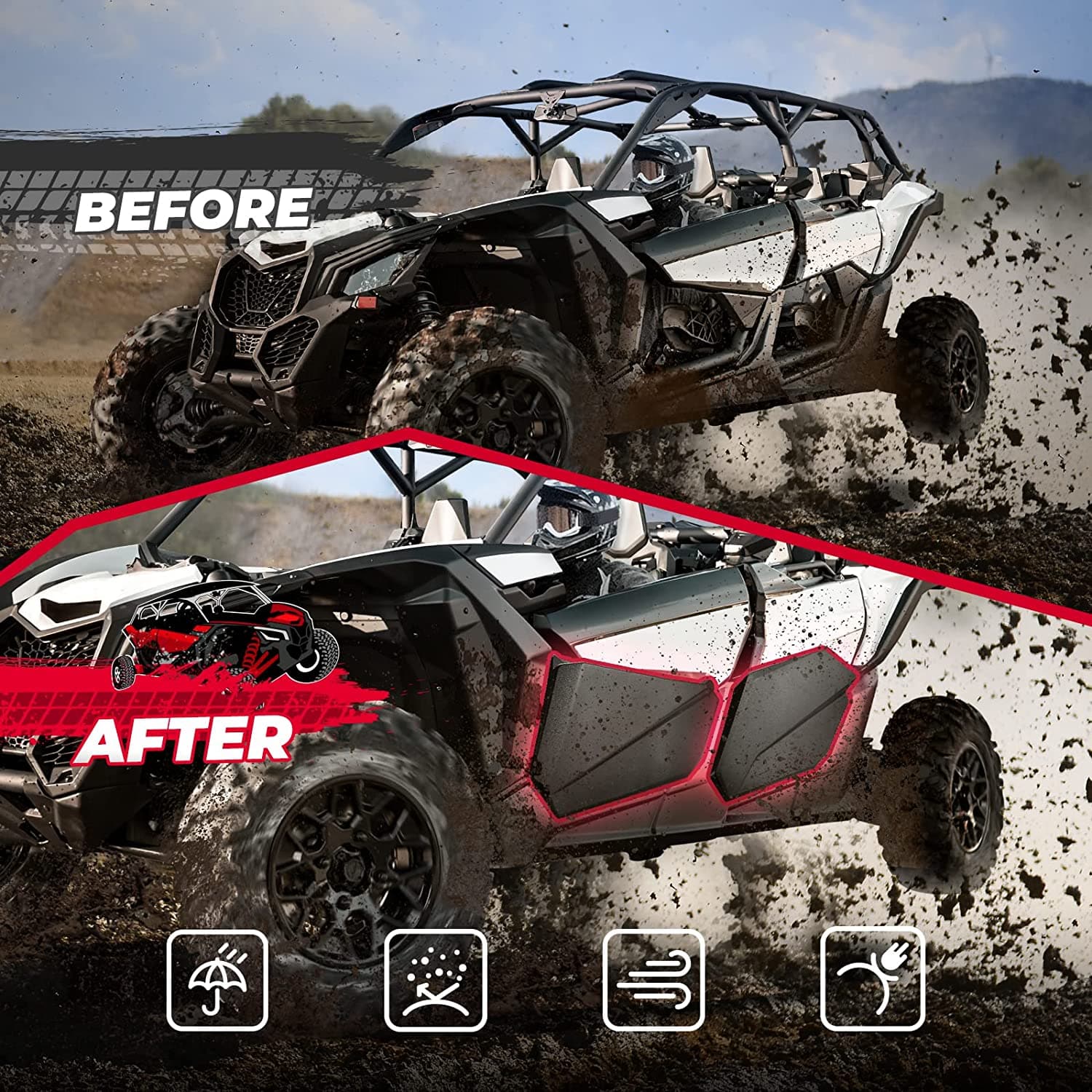 Photo of Soft Cab Enclosure and Lower Door Inserts for Can-Am Maverick X3 MAX by Kemimoto - Premium for UTVs / Side by Sides
