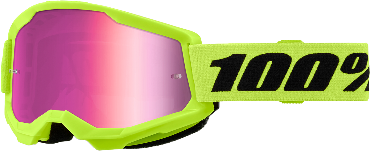 100% Strata 2 Goggles - Neon Yellow Mirror Pink Lens