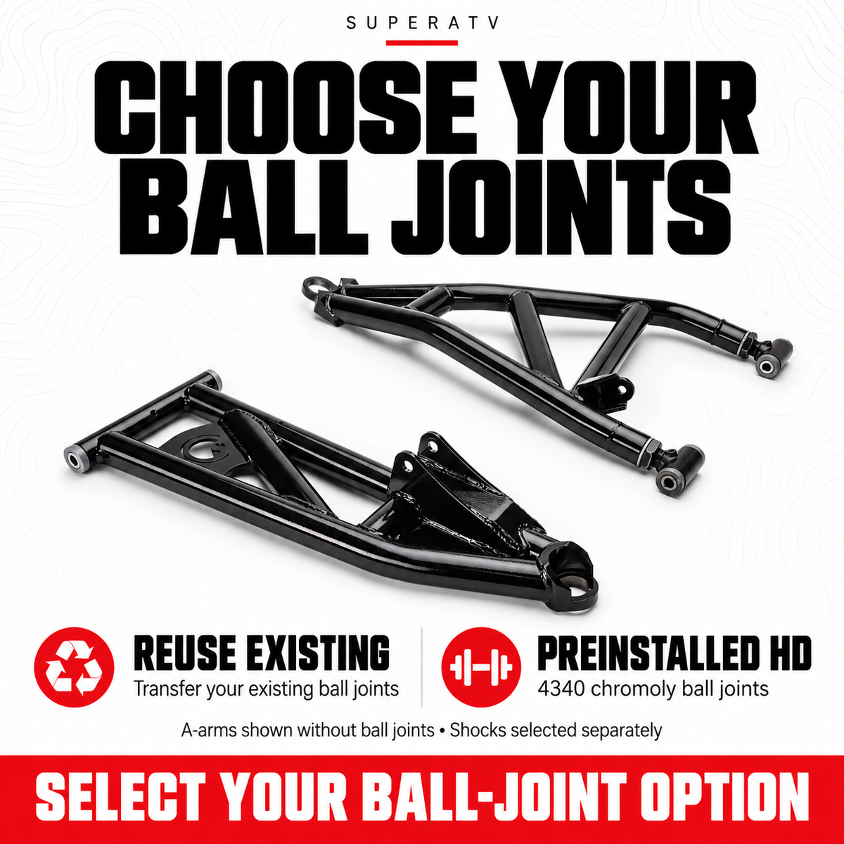 SuperATV UForce U10 Pro long travel kit — reuse existing or choose preinstalled heavy-duty ball joints