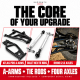 SuperATV UForce U10 Pro long travel kit — Atlas Pro A-arms, billet tie rods and Rhino 2.0 axles