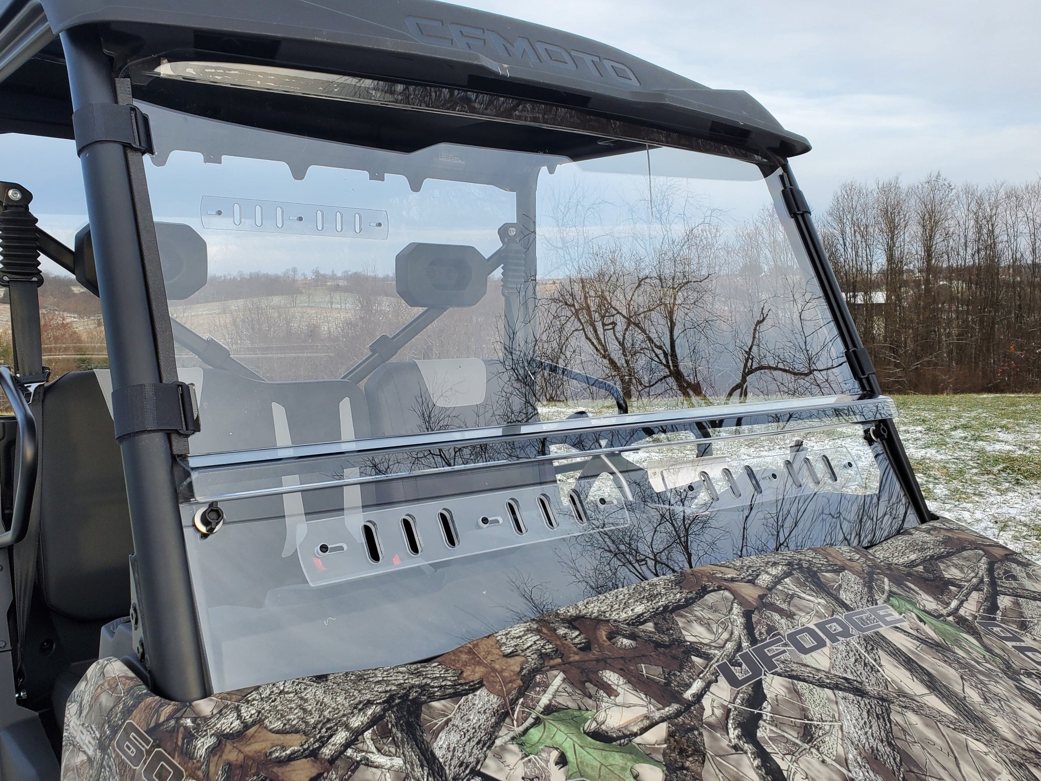 Photo of CFMoto UForce 600 - 2 Pc General-Purpose Windshield with Vent and Clamp Options by 3 Star UTV - Premium Windshields for UTVs / Side by Sides