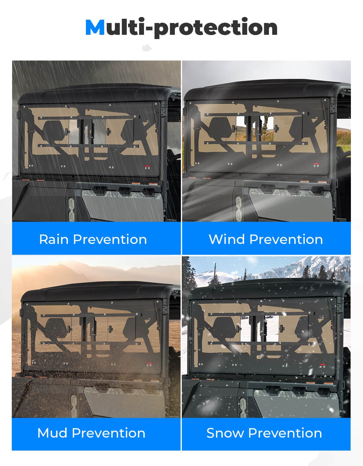 Photo of Vented Rear Tinted Windshield for CFMOTO UFORCE 1000 2019+ by Kemimoto - Premium for UTVs / Side by Sides
