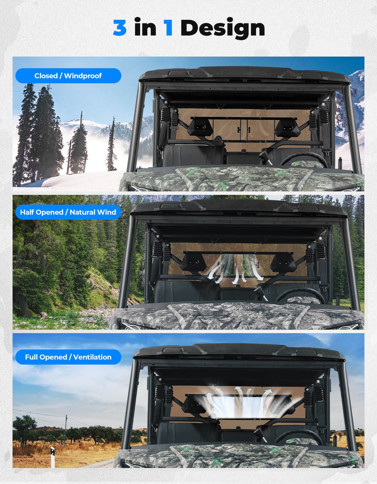 Photo of Vented Rear Tinted Windshield for CFMOTO UFORCE 1000 2019+ by Kemimoto - Premium for UTVs / Side by Sides