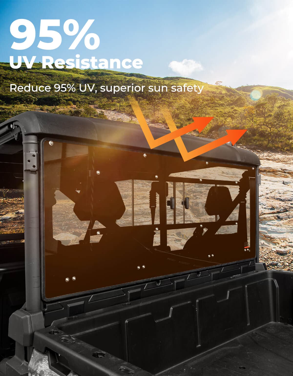 Photo of Vented Rear Tinted Windshield for CFMOTO UFORCE 1000 2019+ by Kemimoto - Premium for UTVs / Side by Sides