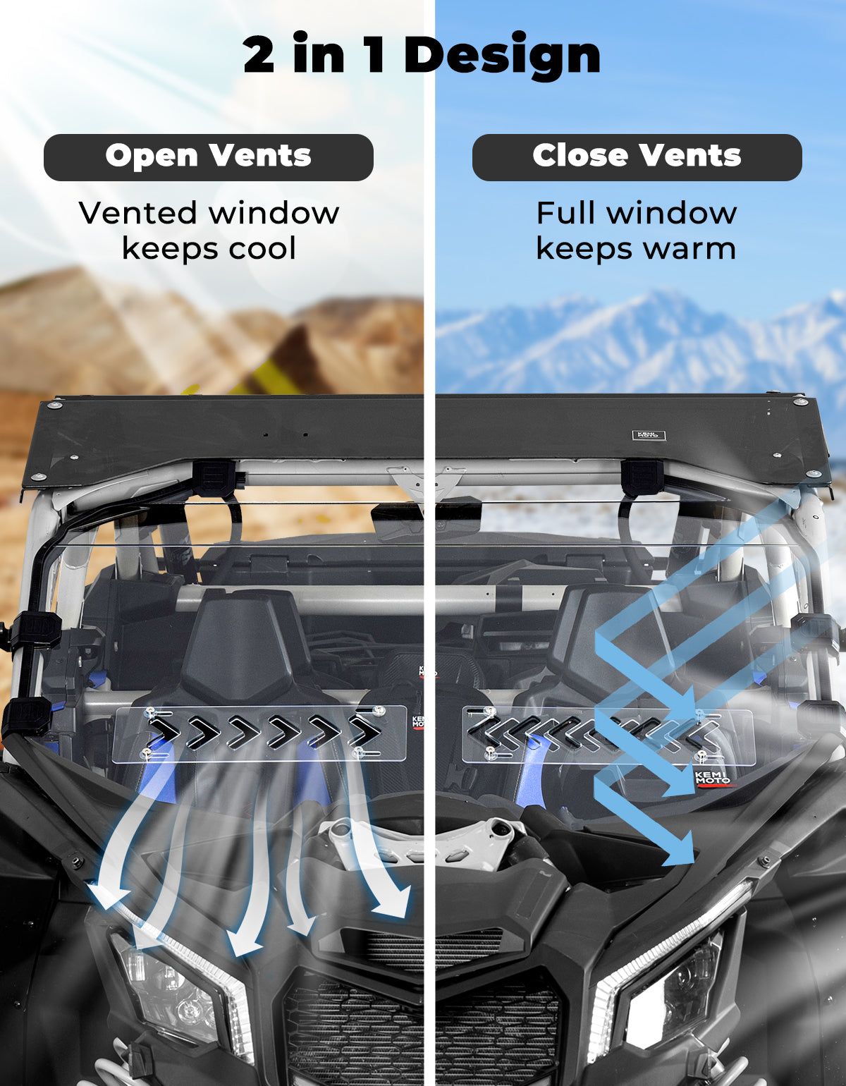 Photo of Kemimoto Front Windshield with Sliding Vents for Can-Am Maverick X3 / X3 MAX by Kemimoto - Premium for UTVs / Side by Sides