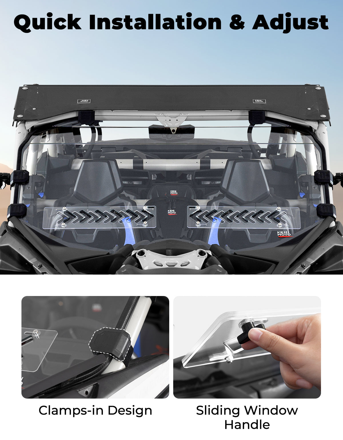 Photo of Kemimoto Front Windshield with Sliding Vents for Can-Am Maverick X3 / X3 MAX by Kemimoto - Premium for UTVs / Side by Sides