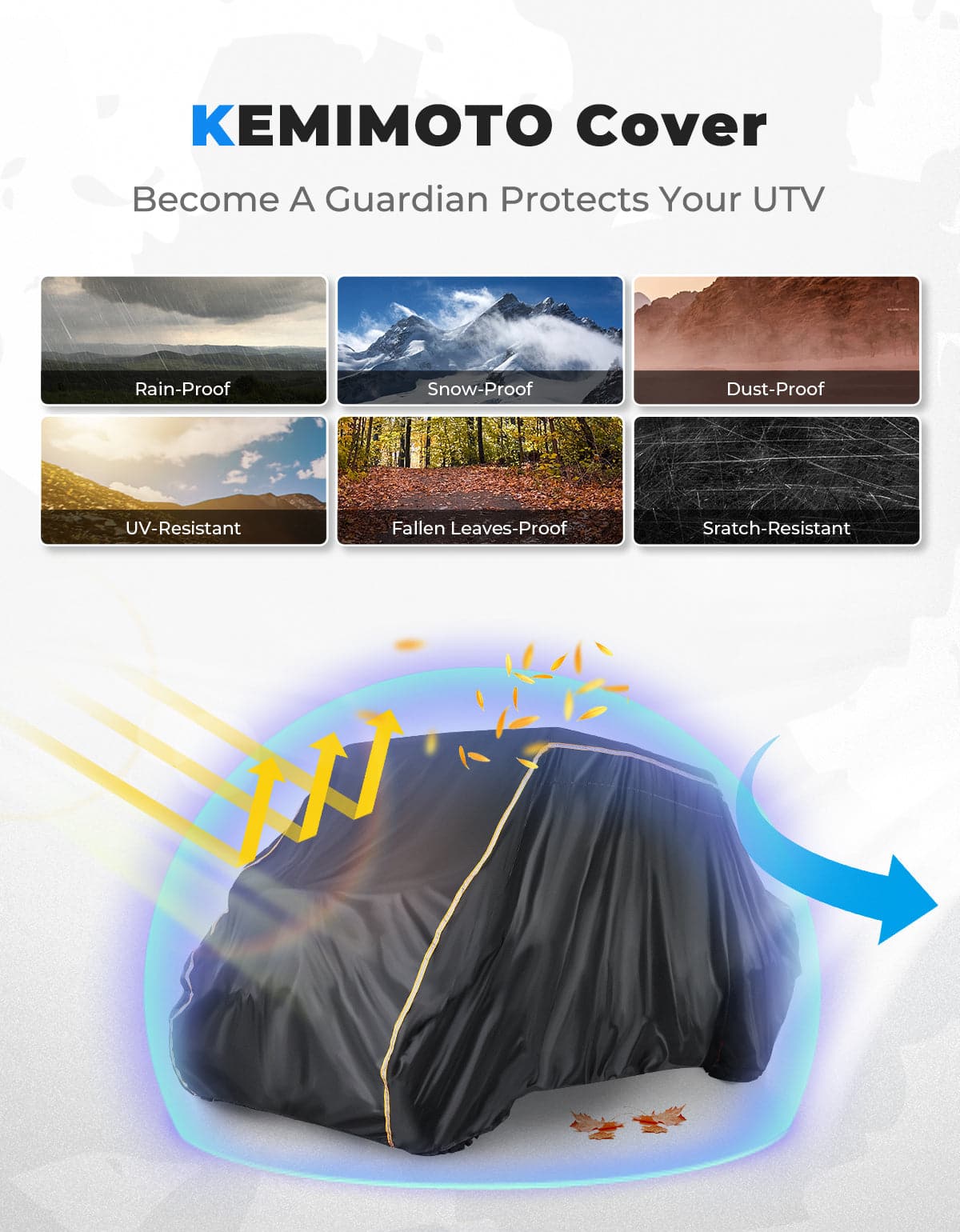 Photo of 4-Seater UTV Cover Waterproof for Ranger Crew 570 / Mule PRO-FXT PRO-DXT by Kemimoto - Premium for UTVs / Side by Sides