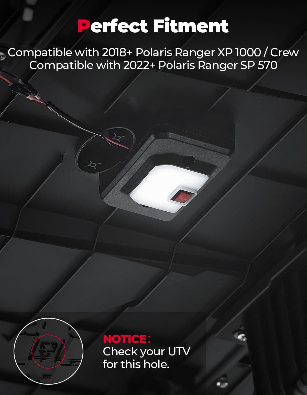 Photo of UTV Dome Light for Polaris Ranger XP 1000 SP 570 2018-2024 by Kemimoto - Premium for UTVs / Side by Sides