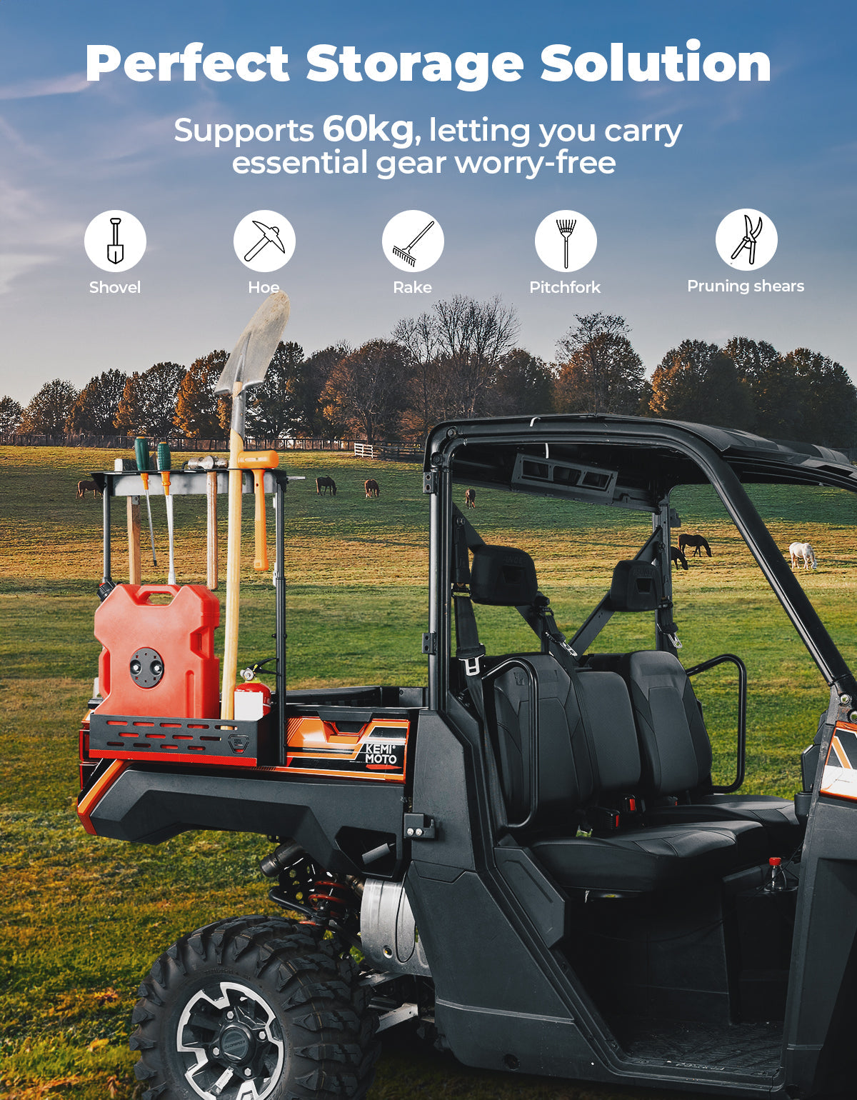 Photo of UTV Tool Rack for Polaris Ranger 1000/ XP 1000/ XP 900 2013-2025 by Kemimoto - Premium for UTVs / Side by Sides