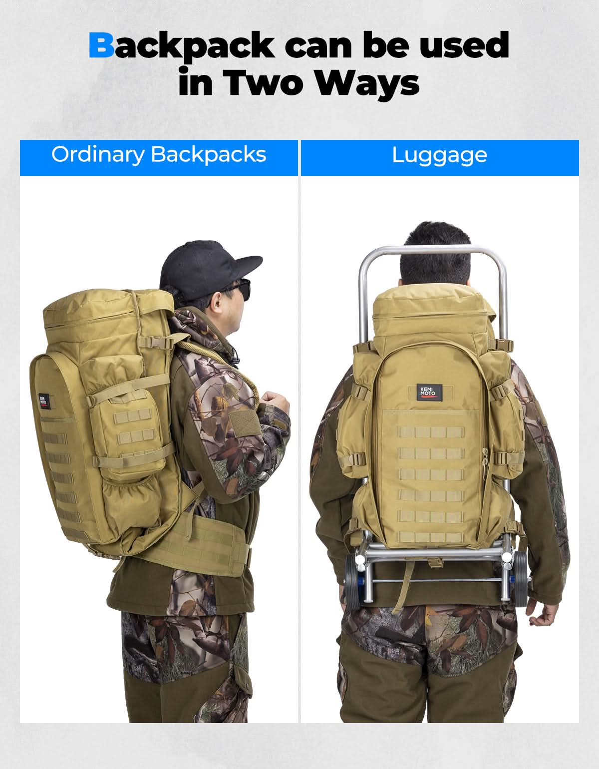 Photo of Large Capacity Travel Bag 70L for Hiking and Hunting by Kemimoto - Premium for UTVs / Side by Sides