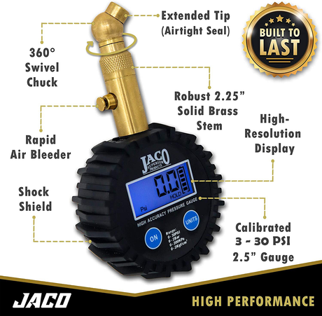 Photo of Elite® Digital Low Pressure Tire Gauge - Professional Accuracy - 30 PSI by JACO - Premium Tire Pressure Gauge for UTVs / Side by Sides
