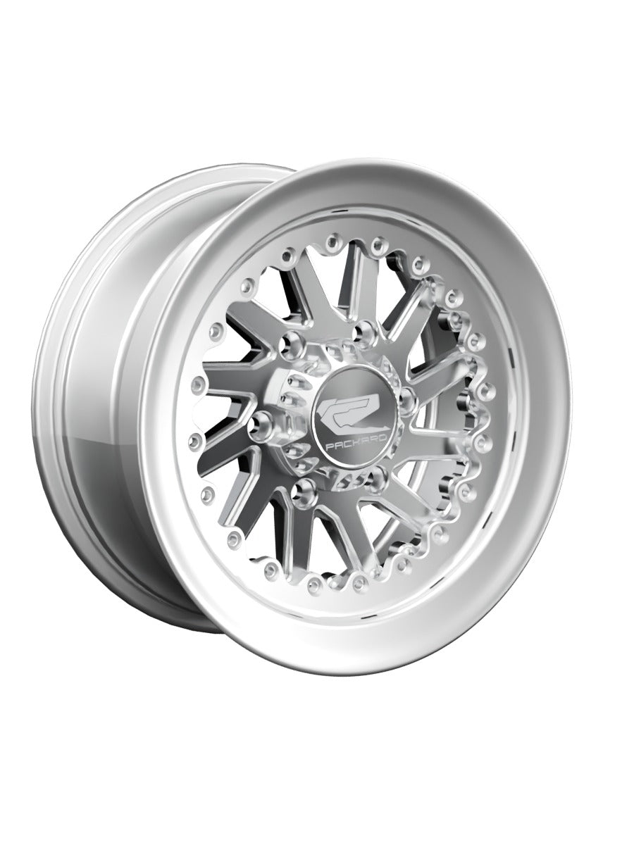 Packard Cyclone silver polished non-beadlock wheel, 15x7 | 6x139.7, standard cap; manufacturer rendering