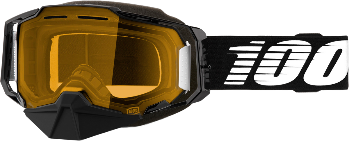 100% Armega Snowmobile Goggles - Black Yellow Lens