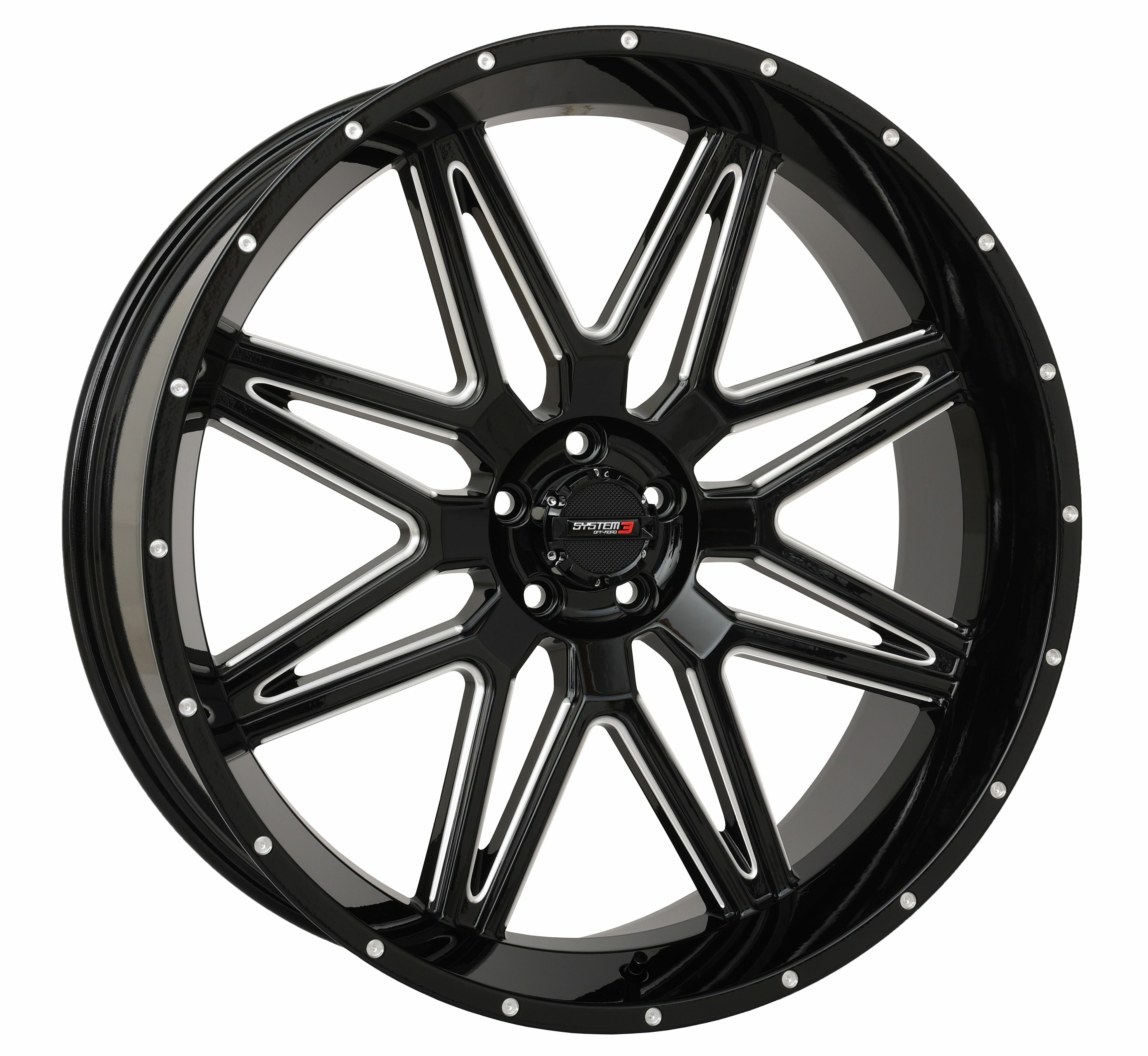Photo of ST7 WHEEL 24X9 5+4 (0MM) 5/4.5 GLOSS BLACK MILLED by SYSTEM 3 - Premium Wheels for UTVs / Side by Sides