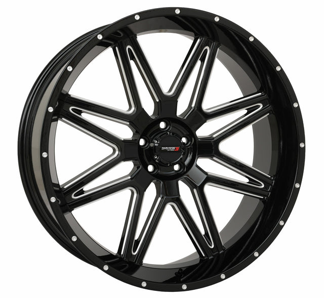 Photo of ST7 WHEEL 24X9 5+4 (0MM) 5/4.5 GLOSS BLACK MILLED by SYSTEM 3 - Premium Wheels for UTVs / Side by Sides