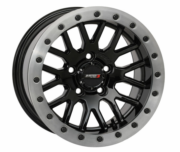 Photo of SYSTEM 3 SB9 WHEEL 15X9 5+4 (+10MM) 5/4.5 GLOSS BLACK by SYSTEM 3 - Premium Wheels for UTVs / Side by Sides