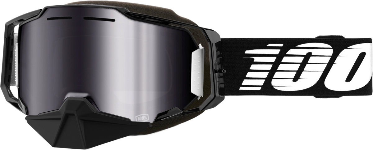 100% Armega Snowmobile Goggles - Black Silver Flash Mirror Lens