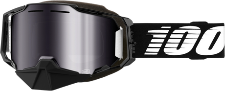 100% Armega Snowmobile Goggles - Black Silver Flash Mirror Lens