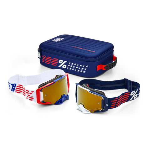 100% Dual Armega Patriot Pro Goggle Pack - White/Navy True Gold Mirror