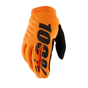 100% Brisker Cold Weather Riding Gloves - Fluorescent Orange/Black, Small