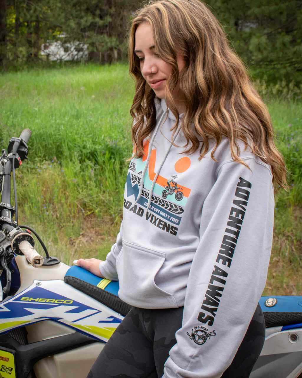 Photo of Dirt Bike Adventure Unisex Pullover Hoodie by OFF-ROAD VIXENS CLOTHING CO. - Premium Ladies Hoodies for UTVs / Side by Sides