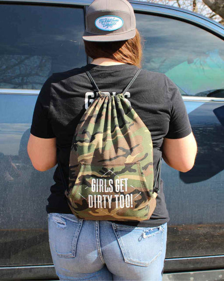 Photo of Dirt Roads Fleece Cinch Bag - Camo by OFF-ROAD VIXENS CLOTHING CO. - Premium Accessories for UTVs / Side by Sides