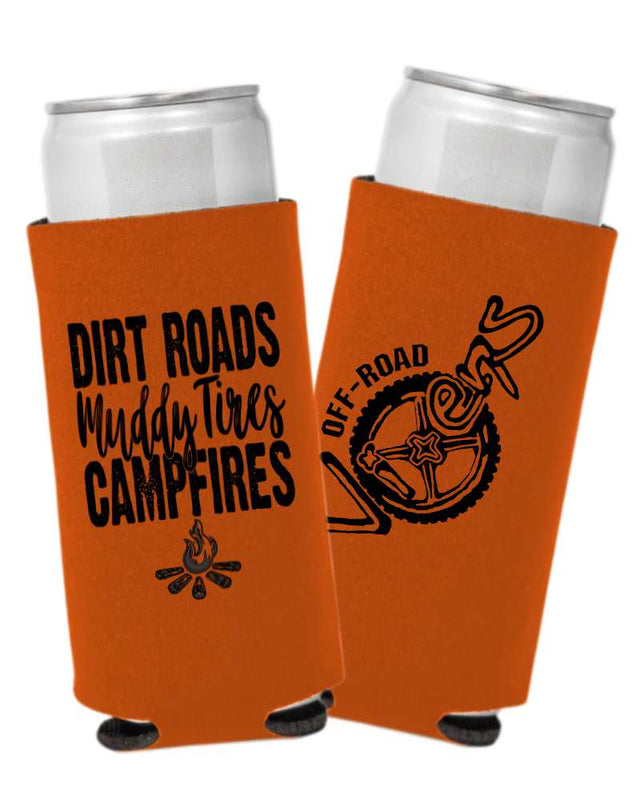 Photo of Dirt Roads Slim Can Koozie - Orange by OFF-ROAD VIXENS CLOTHING CO. - Premium Accessories for UTVs / Side by Sides
