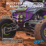 Front Winch Bumper for Polaris RZR Pro R / Turbo R 2020-2024 installed, with DRT manufacturer feature callouts; additional accessories may be shown.