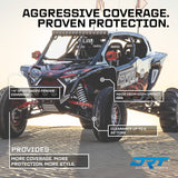 Fender Kit for Polaris RZR 2025+ Pro Series installed, with DRT manufacturer feature callouts; additional accessories may be shown.
